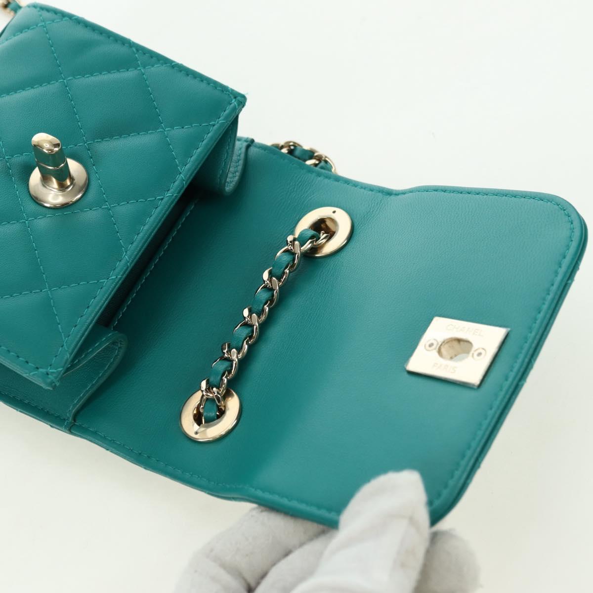 CHANEL Matelasse Chain Mini Trendy CC Bag Lamb Skin Green Gold CC Auth 177985SAV