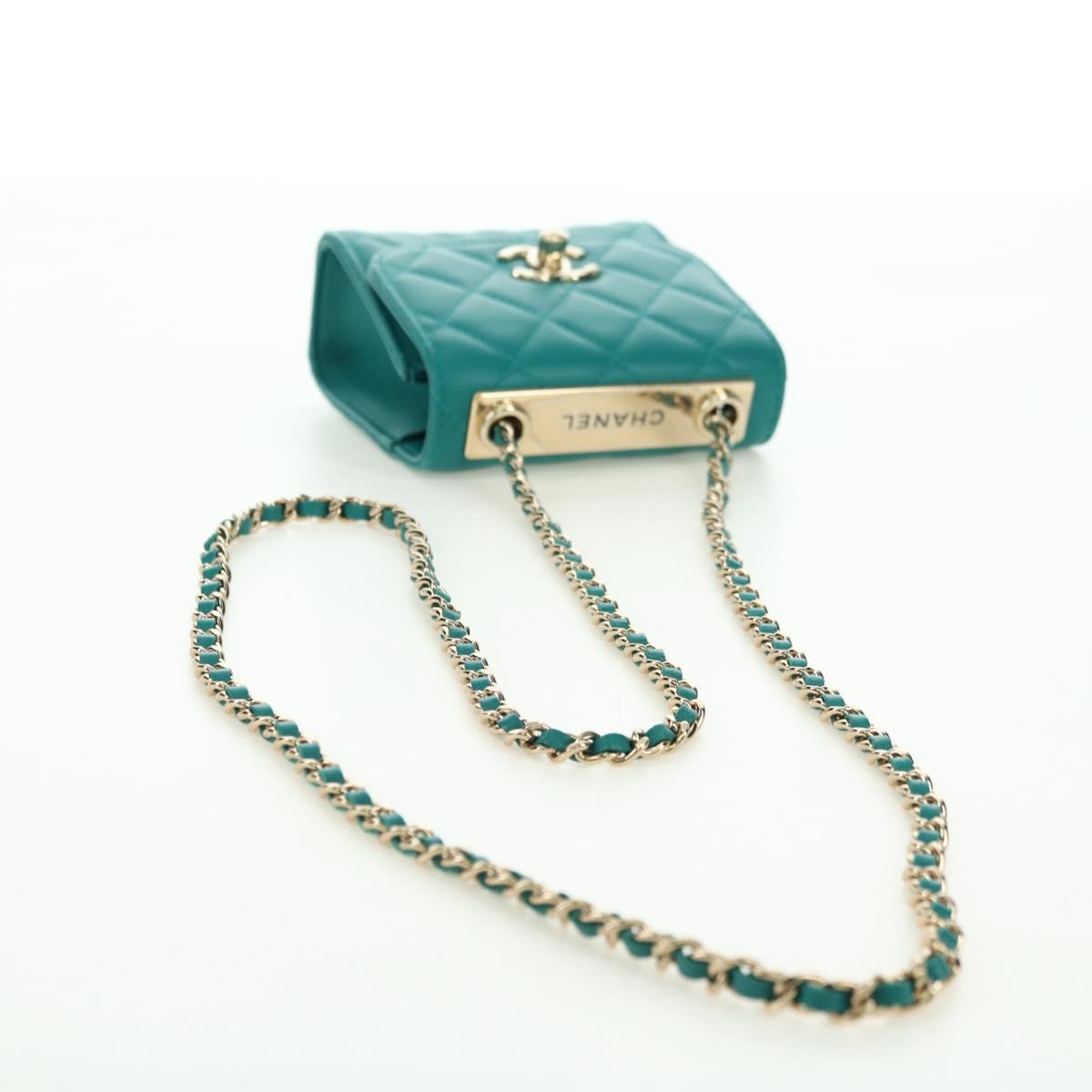 CHANEL Matelasse Chain Mini Trendy CC Bag Lamb Skin Green Gold CC Auth 177985SAV