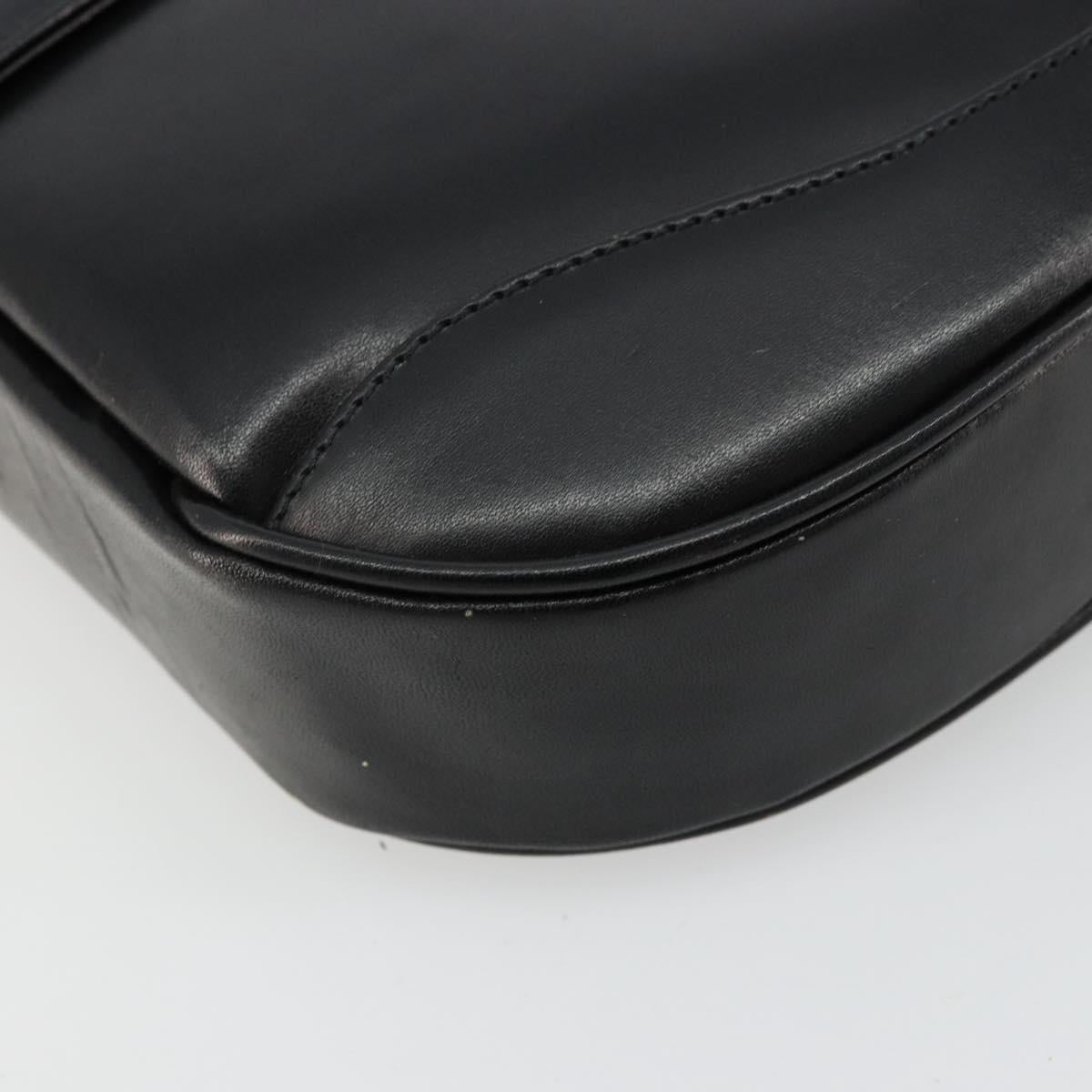 GUCCI Shoulder Bag Leather Black Gold Auth 177992
