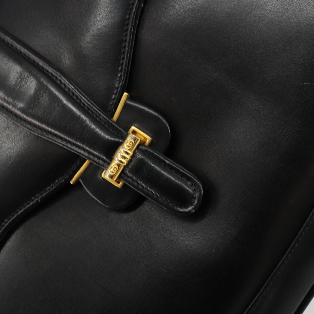 GUCCI Shoulder Bag Leather Black Gold Auth 177992