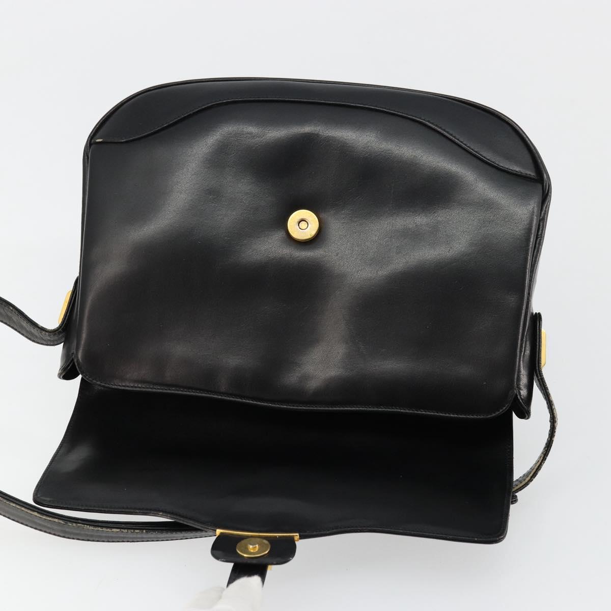 GUCCI Shoulder Bag Leather Black Gold Auth 177992