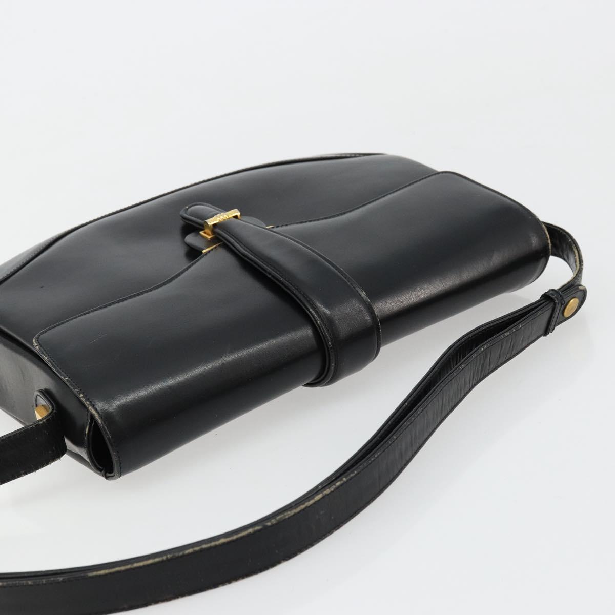 GUCCI Shoulder Bag Leather Black Gold Auth 177992