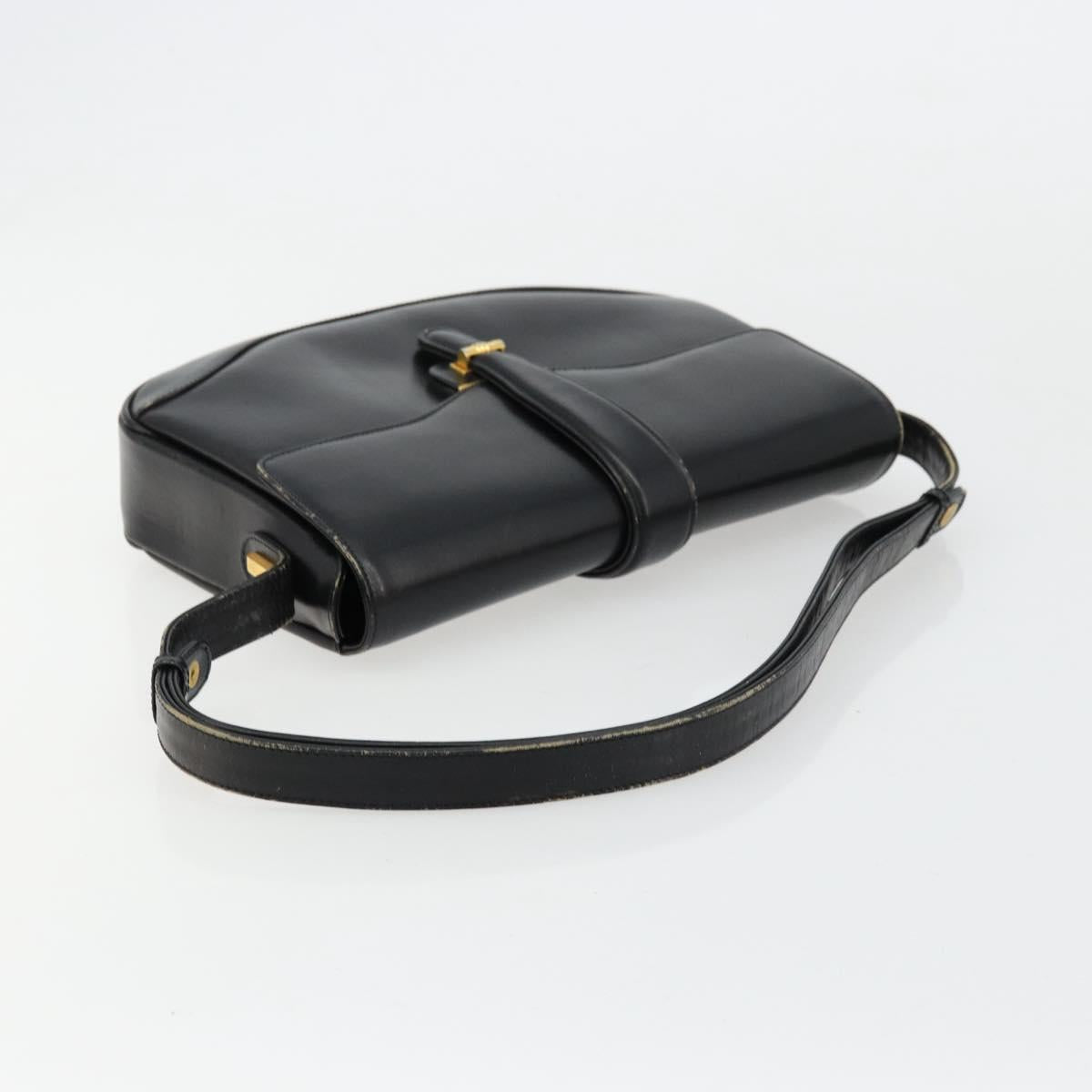 GUCCI Shoulder Bag Leather Black Gold Auth 177992