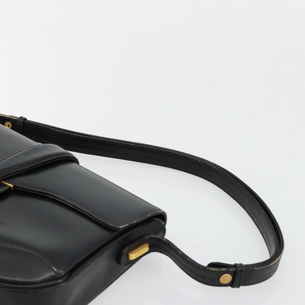 GUCCI Shoulder Bag Leather Black Gold Auth 177992