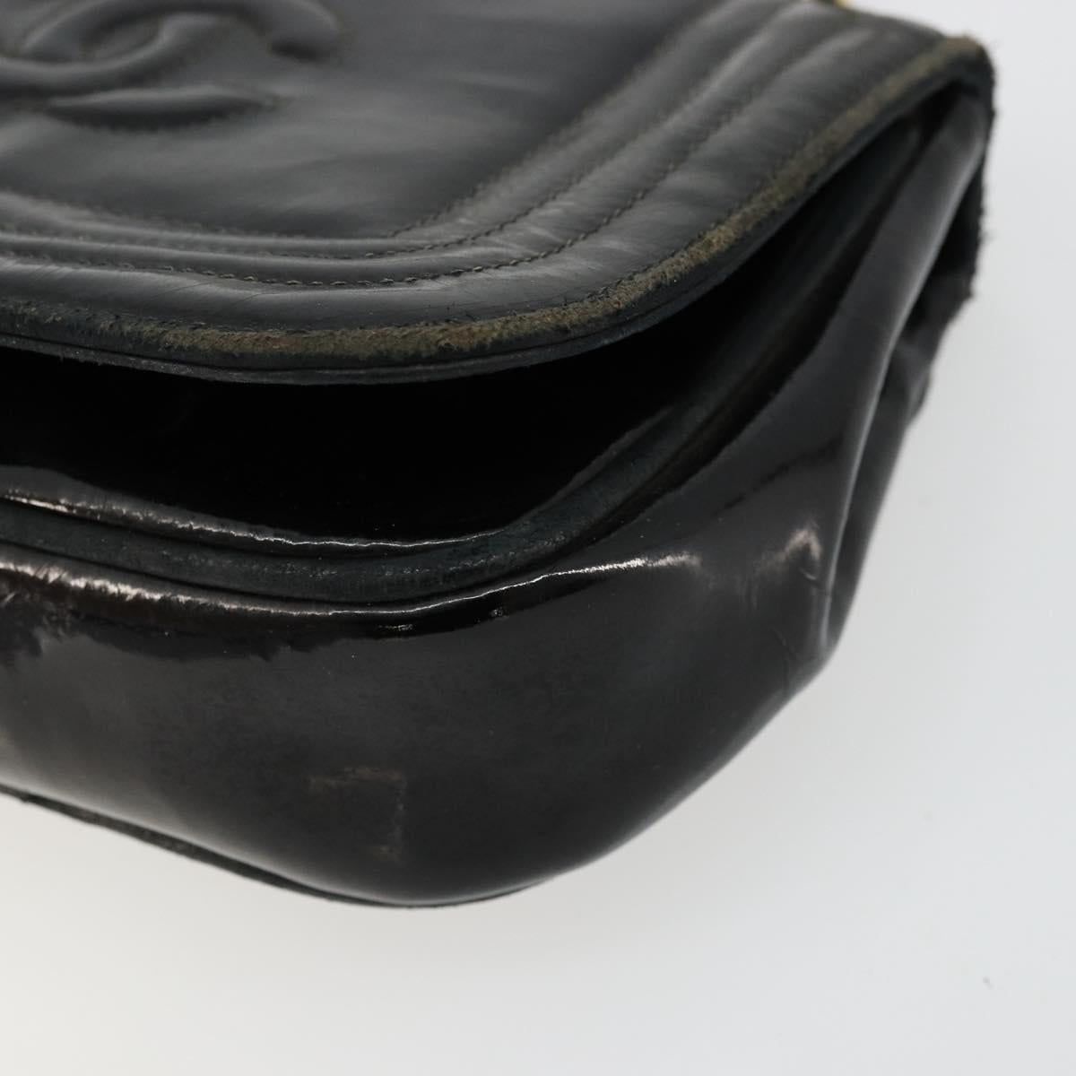 CHANEL COCO Mark Chain Shoulder Bag Patent leather Black Gold CC Auth 177993