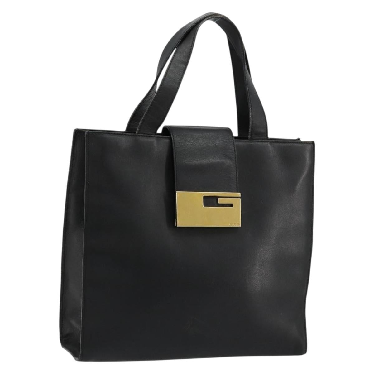 GUCCI Hand Bag Leather Black Gold 002 0347 200110 Auth 178003A