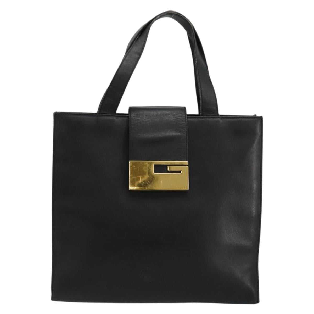 GUCCI Hand Bag Leather Black Gold 002 0347 200110 Auth 178003A