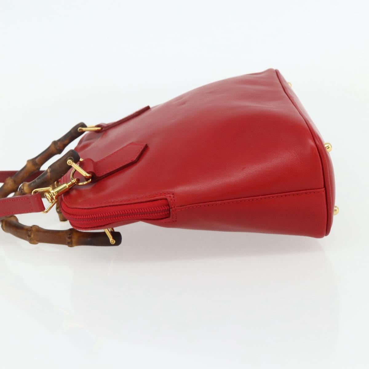 GUCCI Bamboo Hand Bag Leather 2way Red Gold 000 2296 0290 Auth 178004