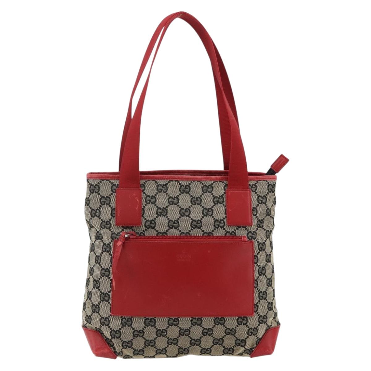 GUCCI GG Canvas Tote Bag Navy Silver 019 0402 3754 Auth 178006