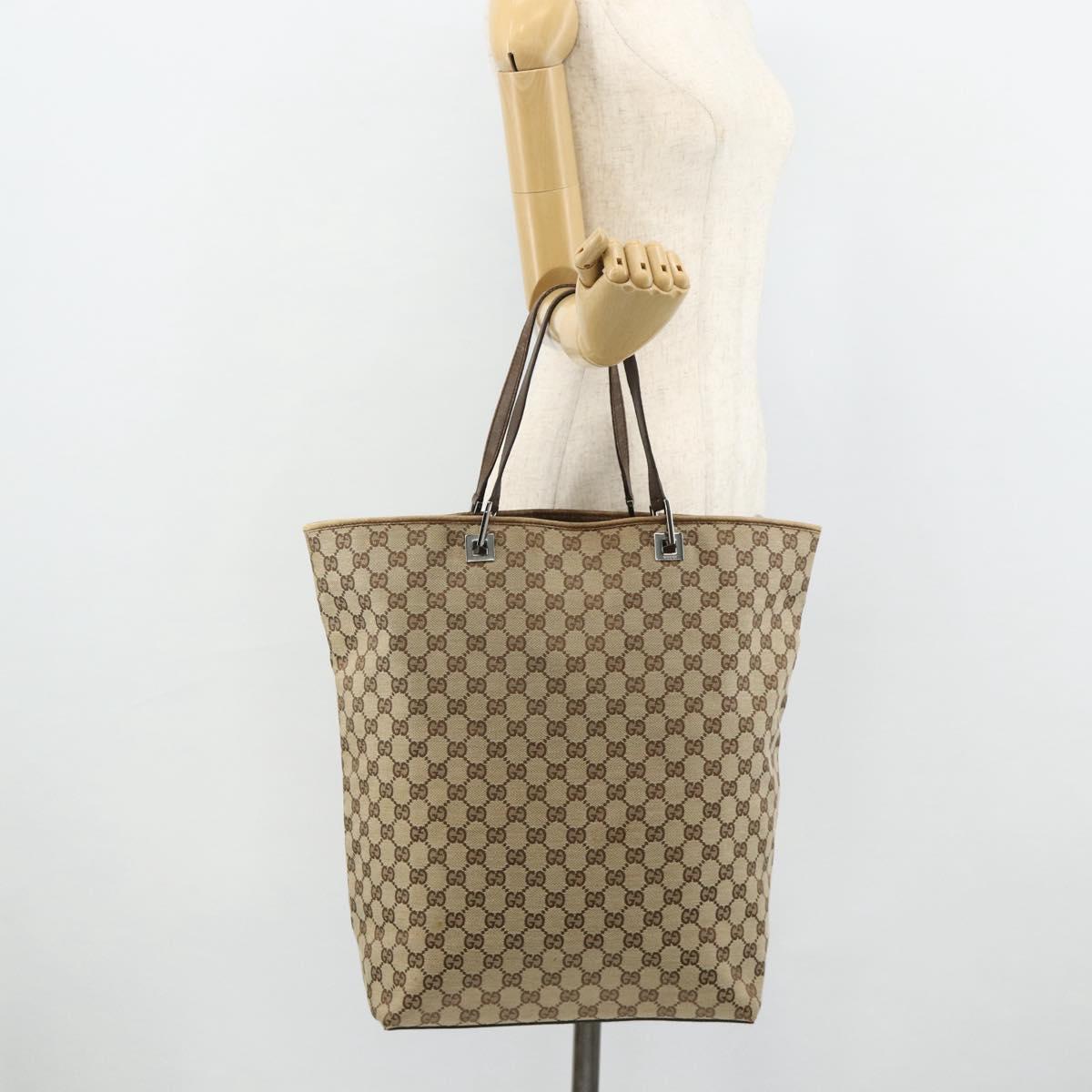 GUCCI GG Canvas Tote Bag Beige Silver 31242 Auth 178007