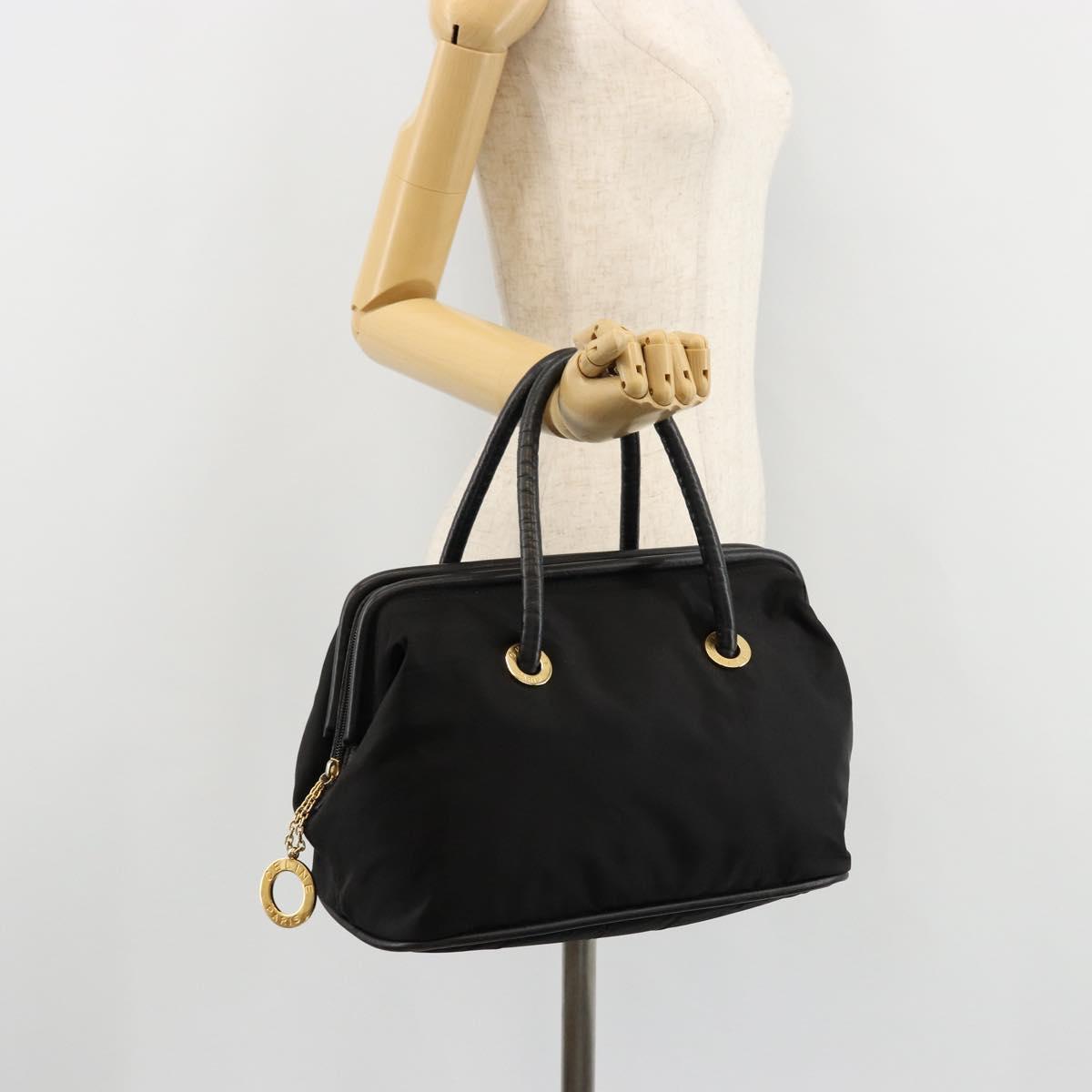 CELINE Circle Hand Bag Nylon Black Gold Auth 178010