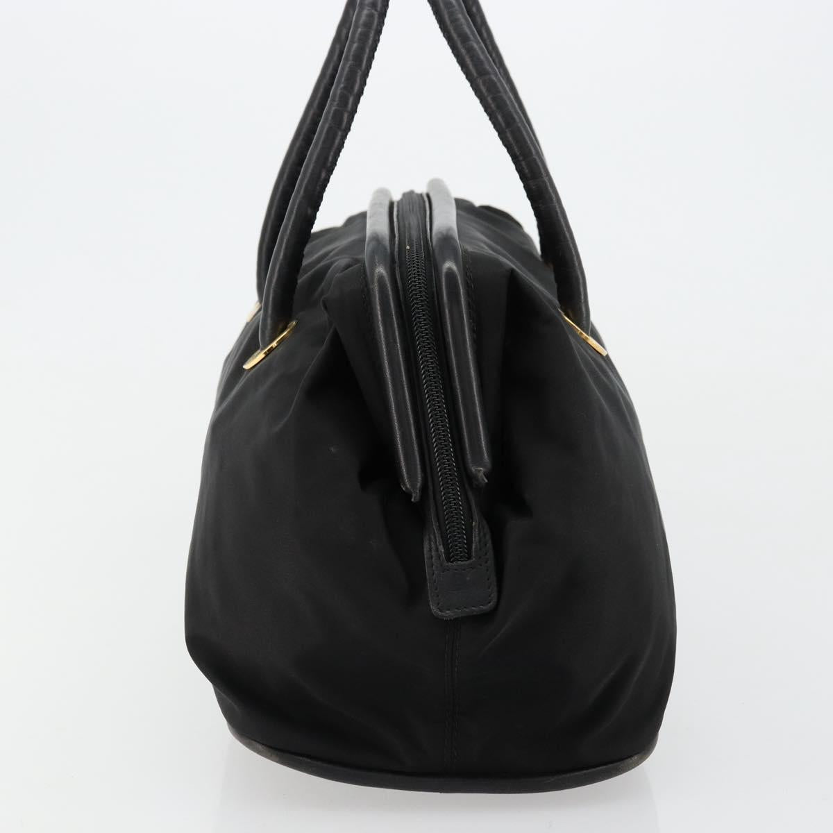CELINE Circle Hand Bag Nylon Black Gold Auth 178010