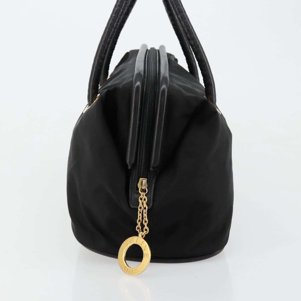 CELINE Circle Hand Bag Nylon Black Gold Auth 178010
