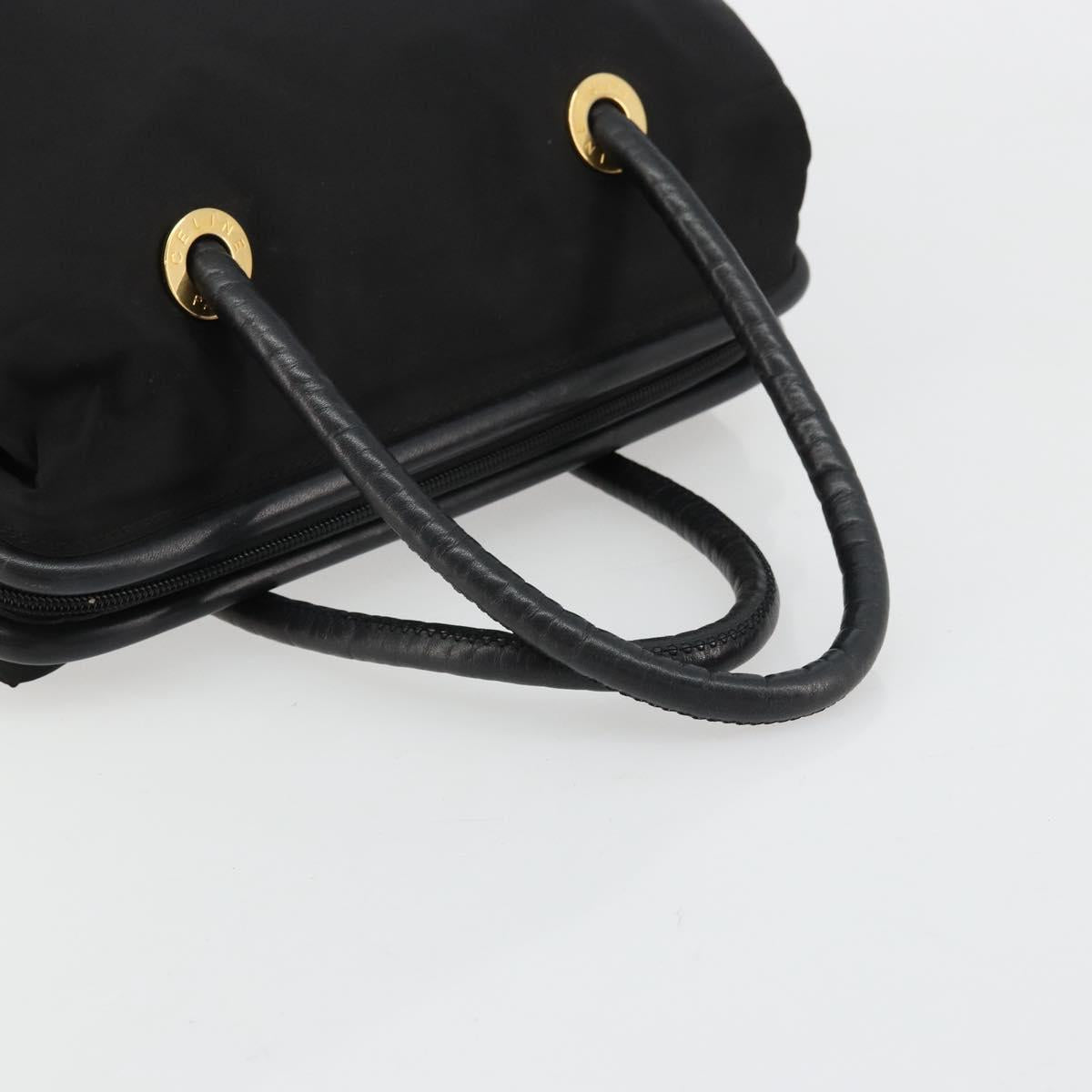CELINE Circle Hand Bag Nylon Black Gold Auth 178010