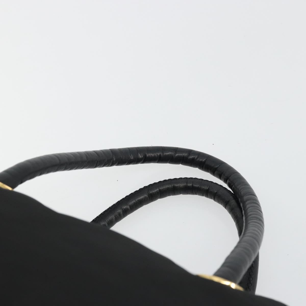 CELINE Circle Hand Bag Nylon Black Gold Auth 178010
