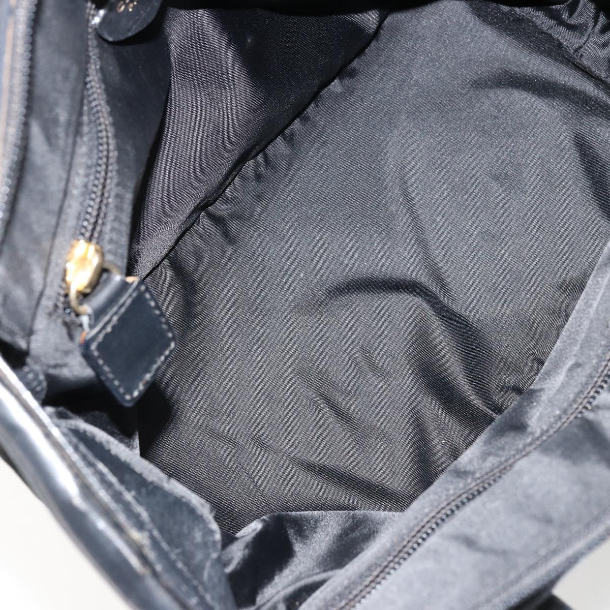 CELINE Circle Hand Bag Nylon Black Gold Auth 178011A