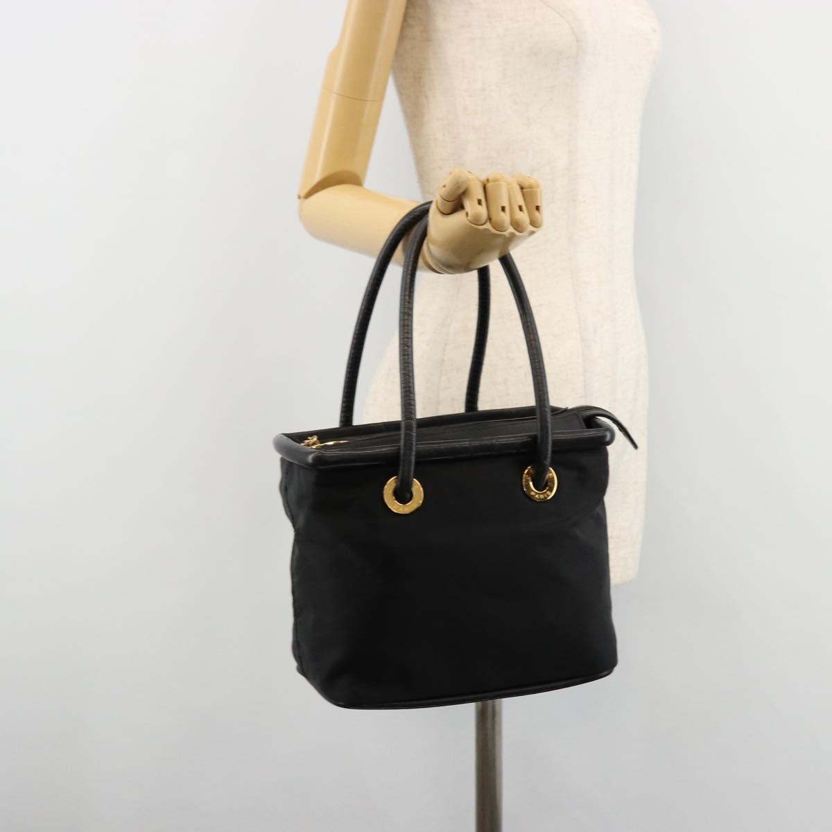 CELINE Circle Hand Bag Nylon Black Gold Auth 178011A