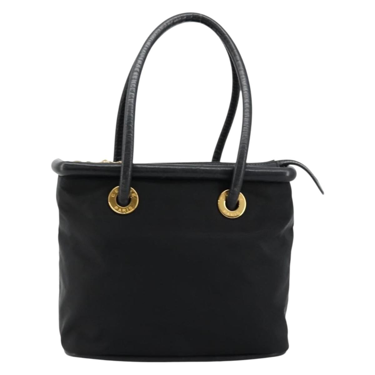 CELINE Circle Hand Bag Nylon Black Gold Auth 178011A