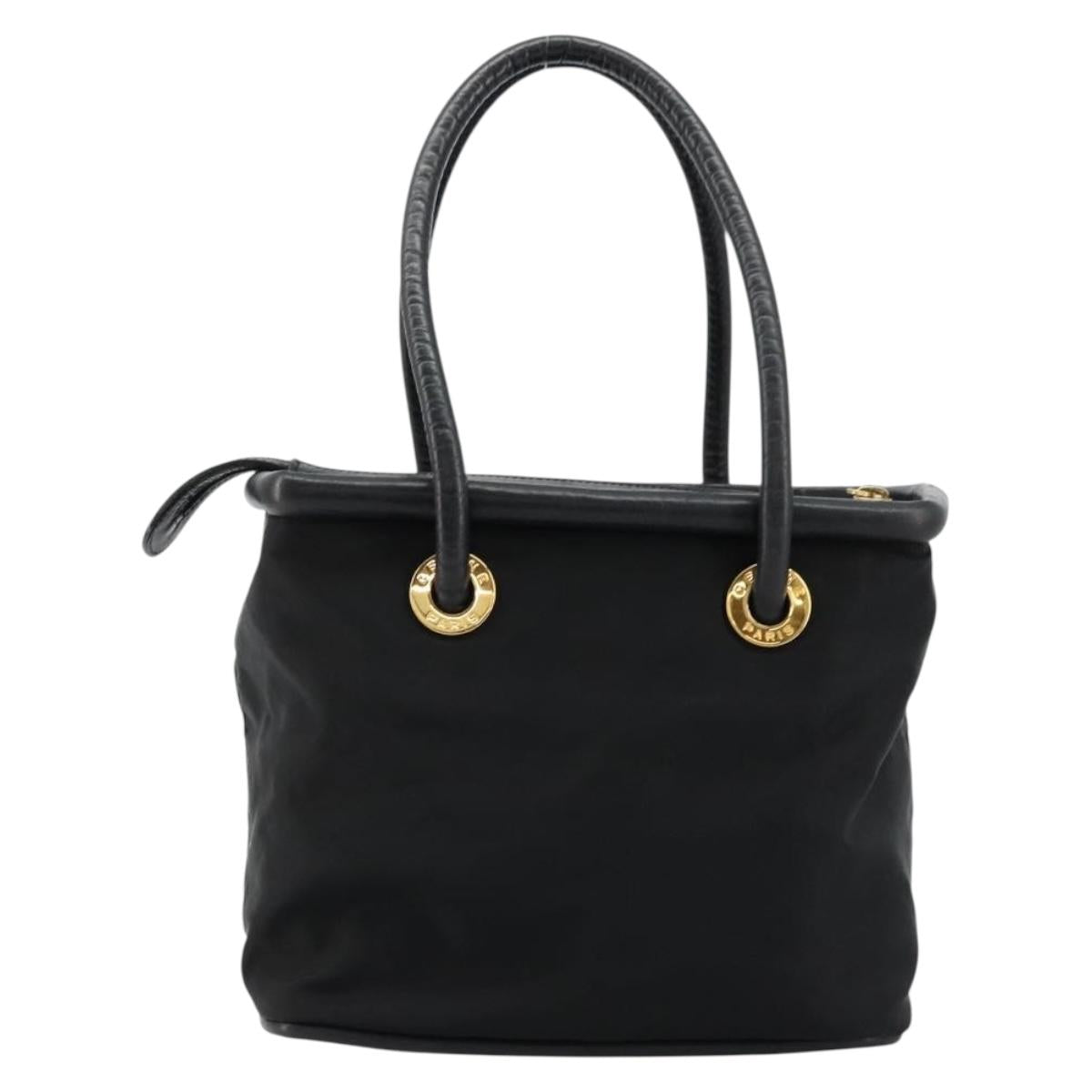CELINE Circle Hand Bag Nylon Black Gold Auth 178011A