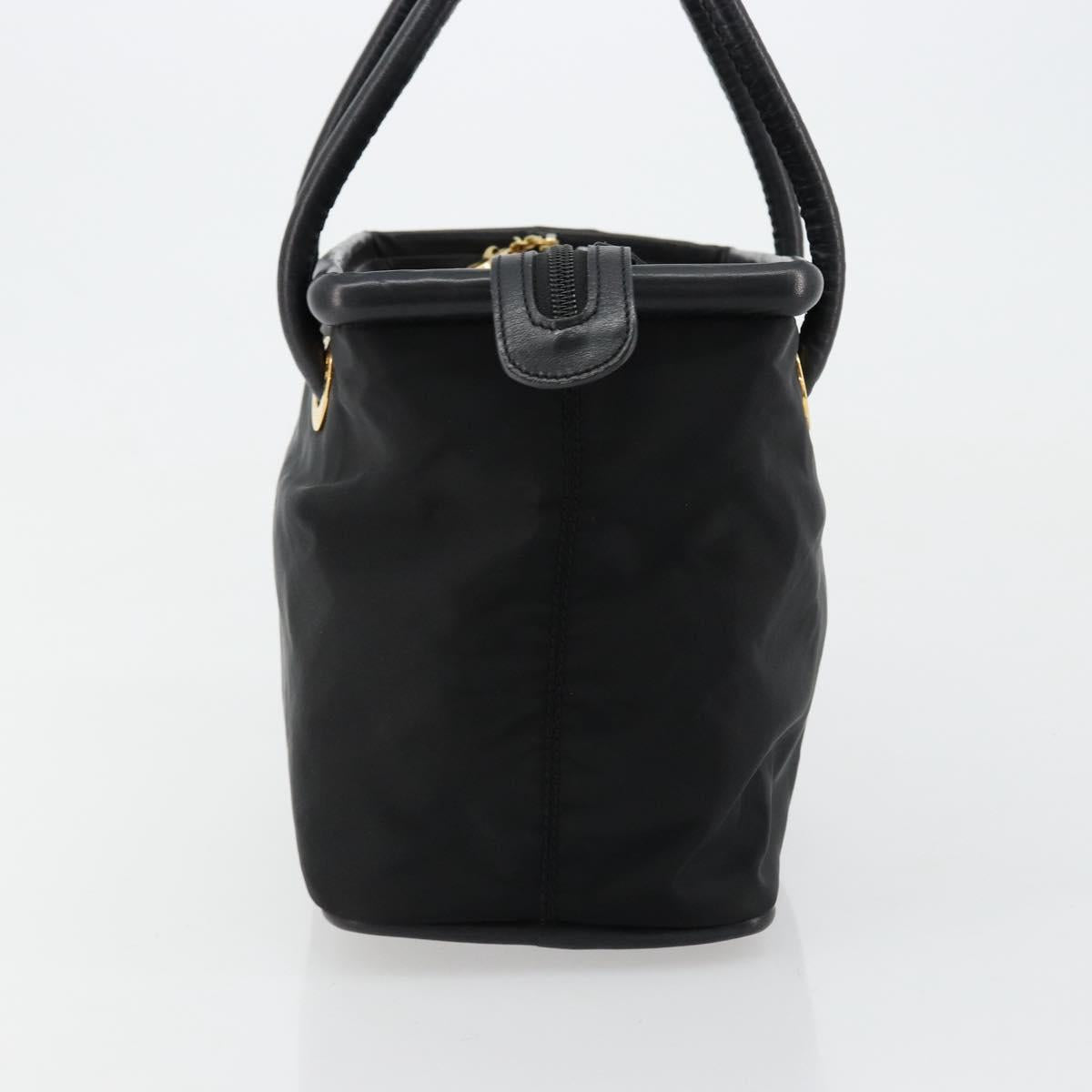 CELINE Circle Hand Bag Nylon Black Gold Auth 178011A
