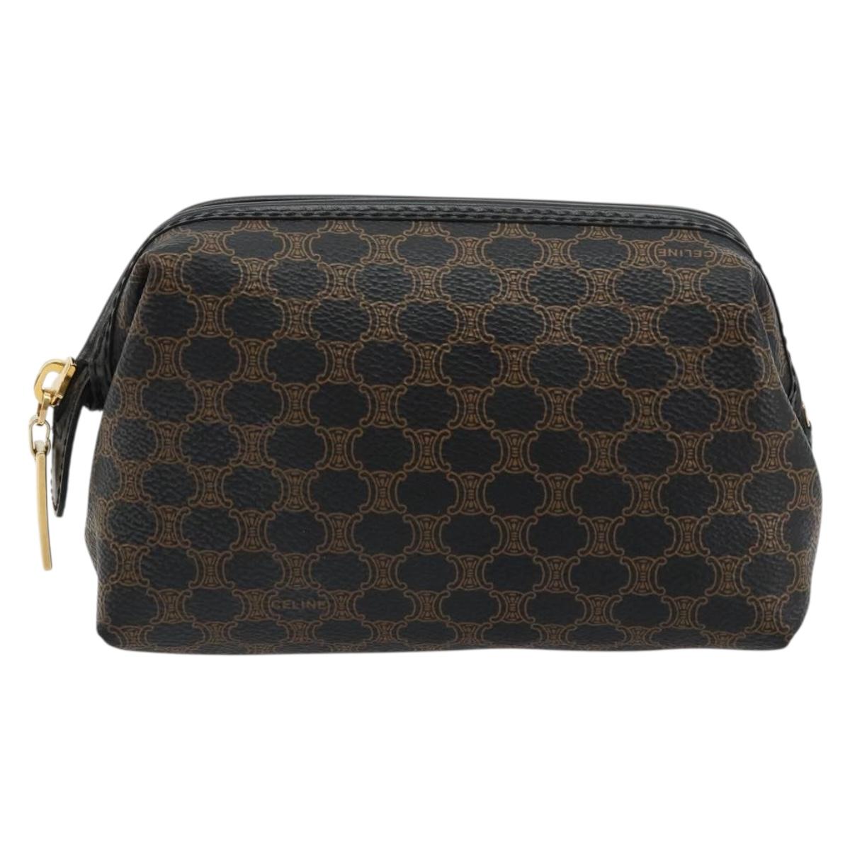 CELINE Macadam Canvas Pouch PVC Leather Brown Gold Auth 178013V