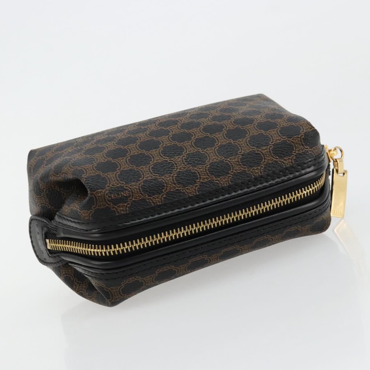 CELINE Macadam Canvas Pouch PVC Leather Brown Gold Auth 178013V