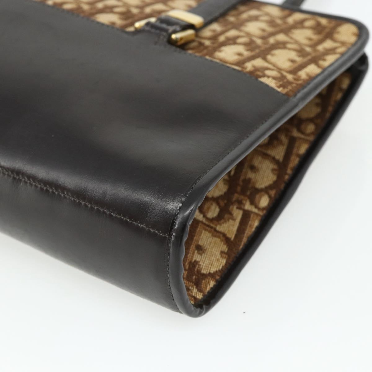 Christian Dior Trotter Canvas Hand Bag Beige Gold Auth 178014