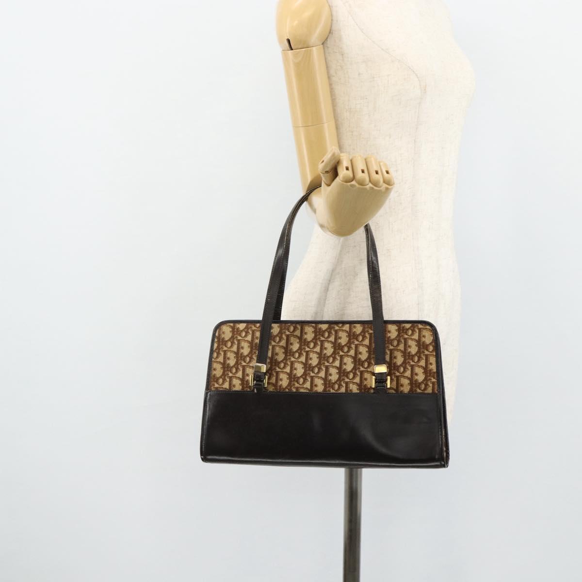 Christian Dior Trotter Canvas Hand Bag Beige Gold Auth 178014