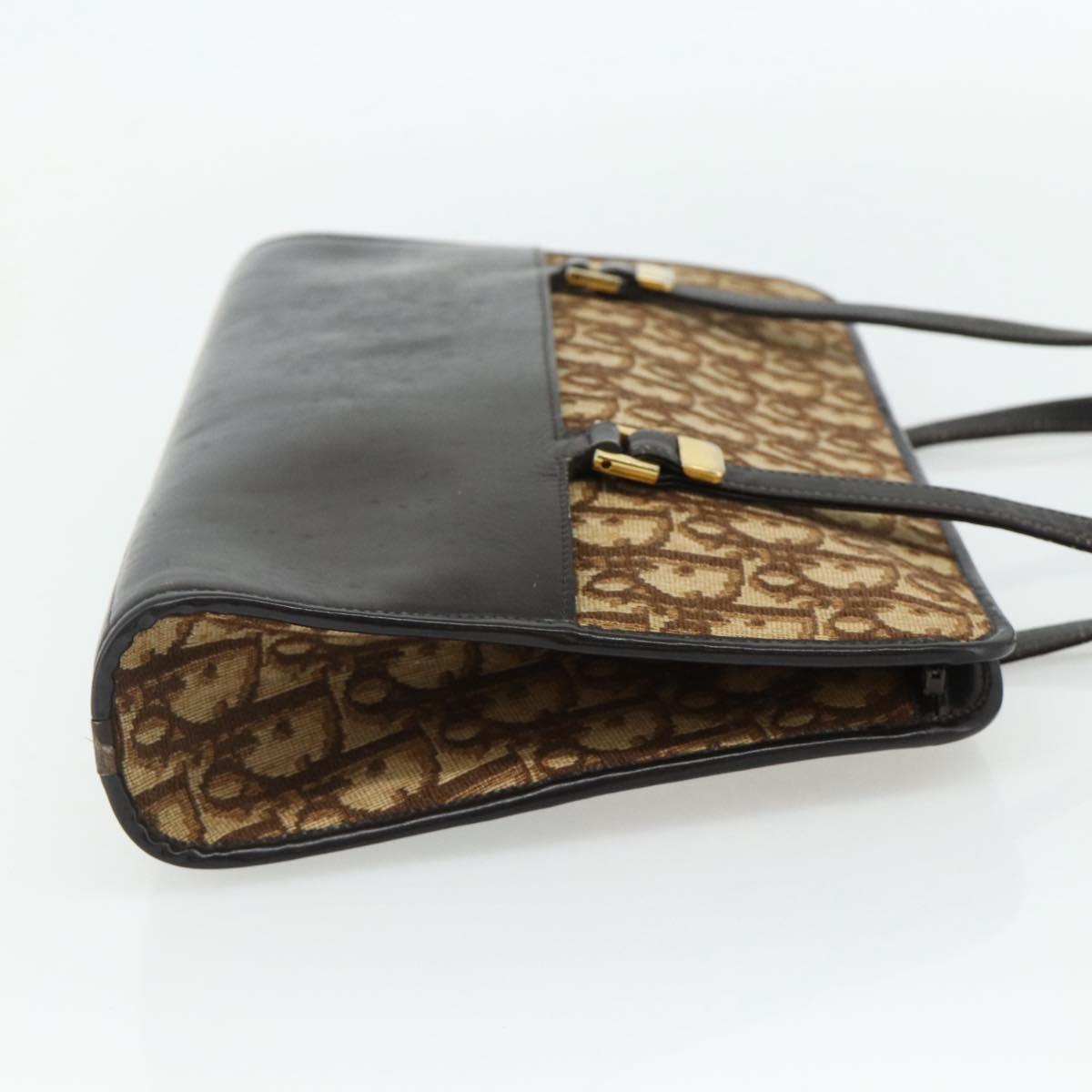 Christian Dior Trotter Canvas Hand Bag Beige Gold Auth 178014