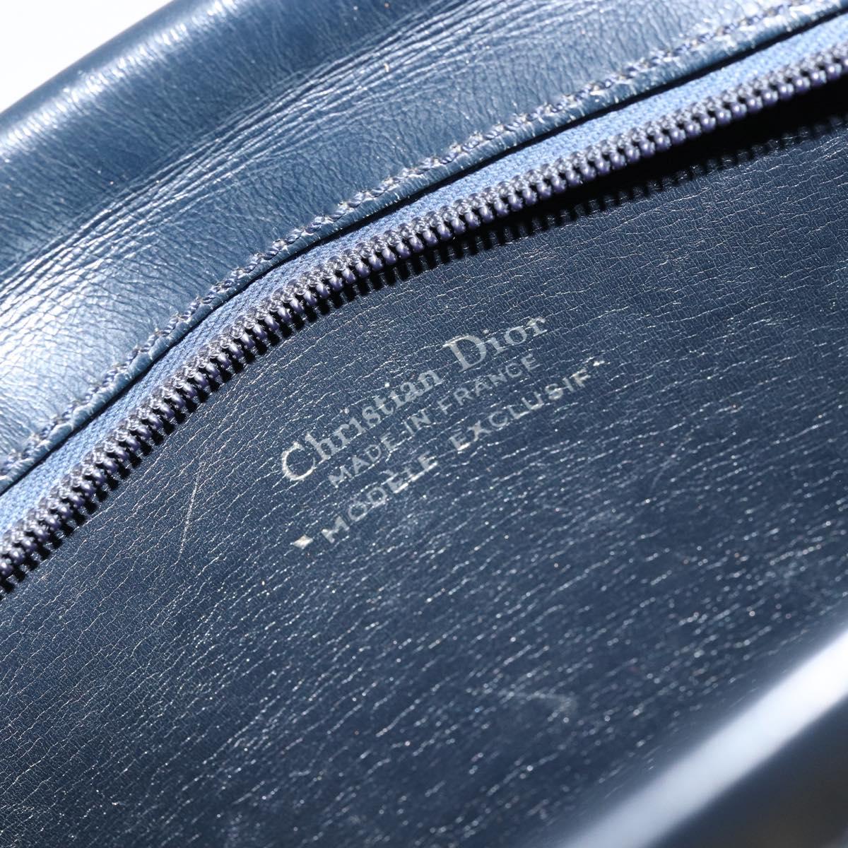 Christian Dior Trotter Canvas Hand Bag Navy Gold Auth 178015