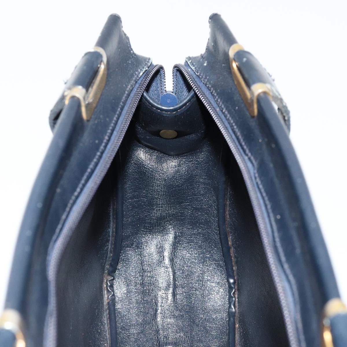 Christian Dior Trotter Canvas Hand Bag Navy Gold Auth 178015