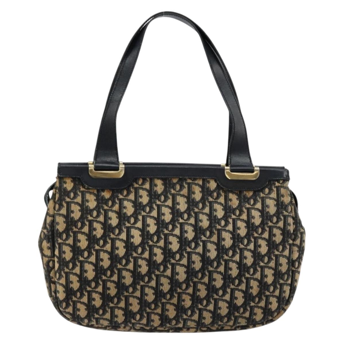 Christian Dior Trotter Canvas Hand Bag Navy Gold Auth 178015