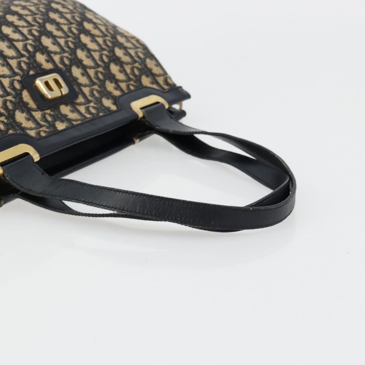 Christian Dior Trotter Canvas Hand Bag Navy Gold Auth 178015