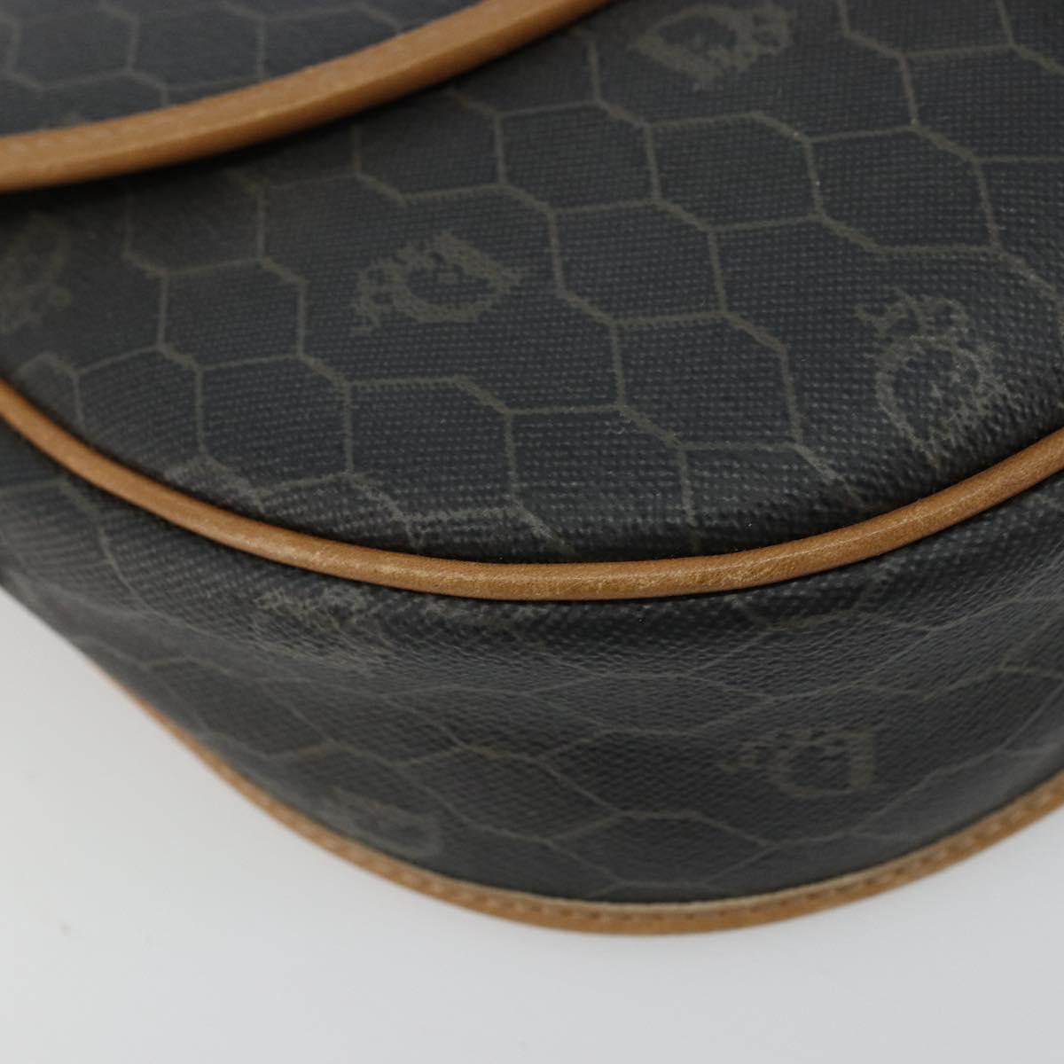 Christian Dior Honeycomb Canvas Shoulder Bag PVC Black Gold Auth 178016