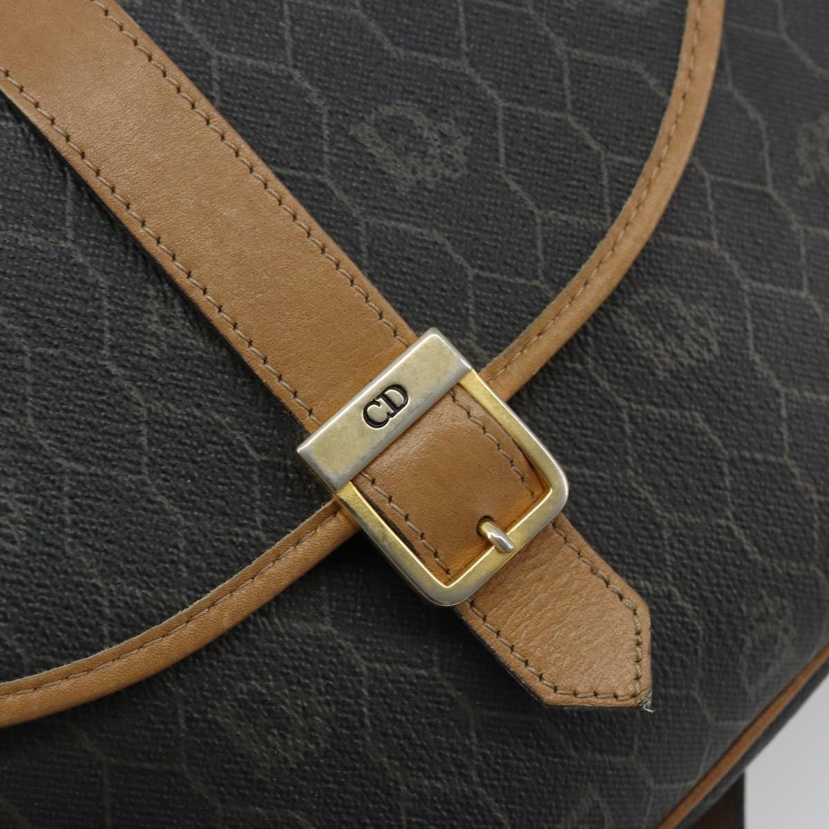 Christian Dior Honeycomb Canvas Shoulder Bag PVC Black Gold Auth 178016
