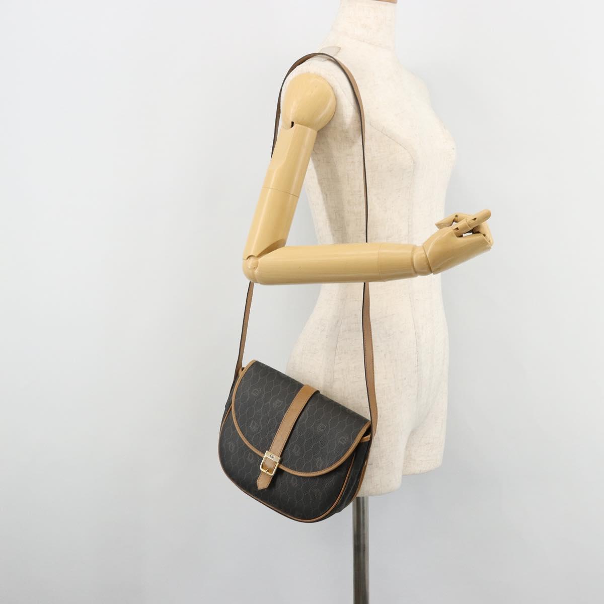 Christian Dior Honeycomb Canvas Shoulder Bag PVC Black Gold Auth 178016