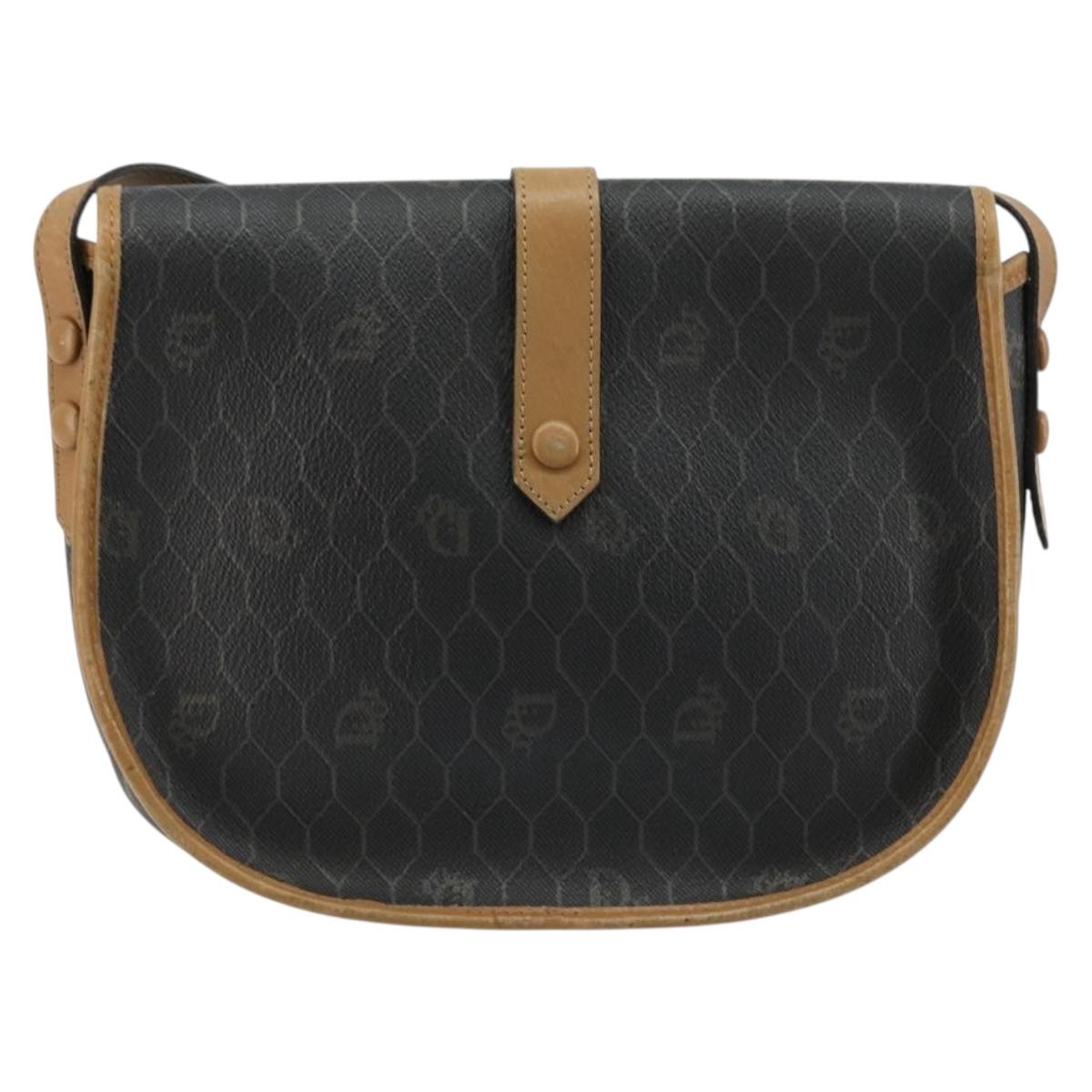 Christian Dior Honeycomb Canvas Shoulder Bag PVC Black Gold Auth 178016