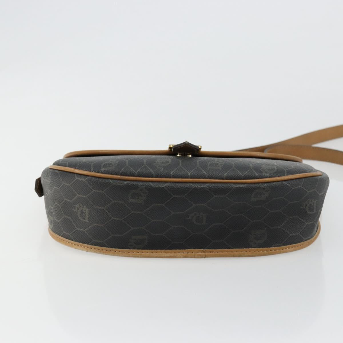 Christian Dior Honeycomb Canvas Shoulder Bag PVC Black Gold Auth 178016