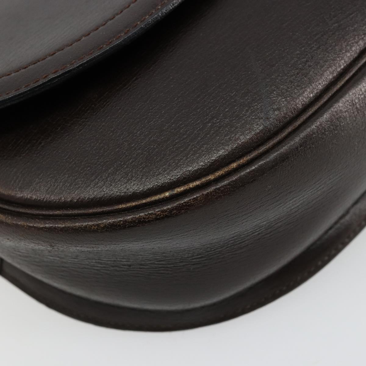 Christian Dior Shoulder Bag Leather Dark Brown Gold Auth 178017