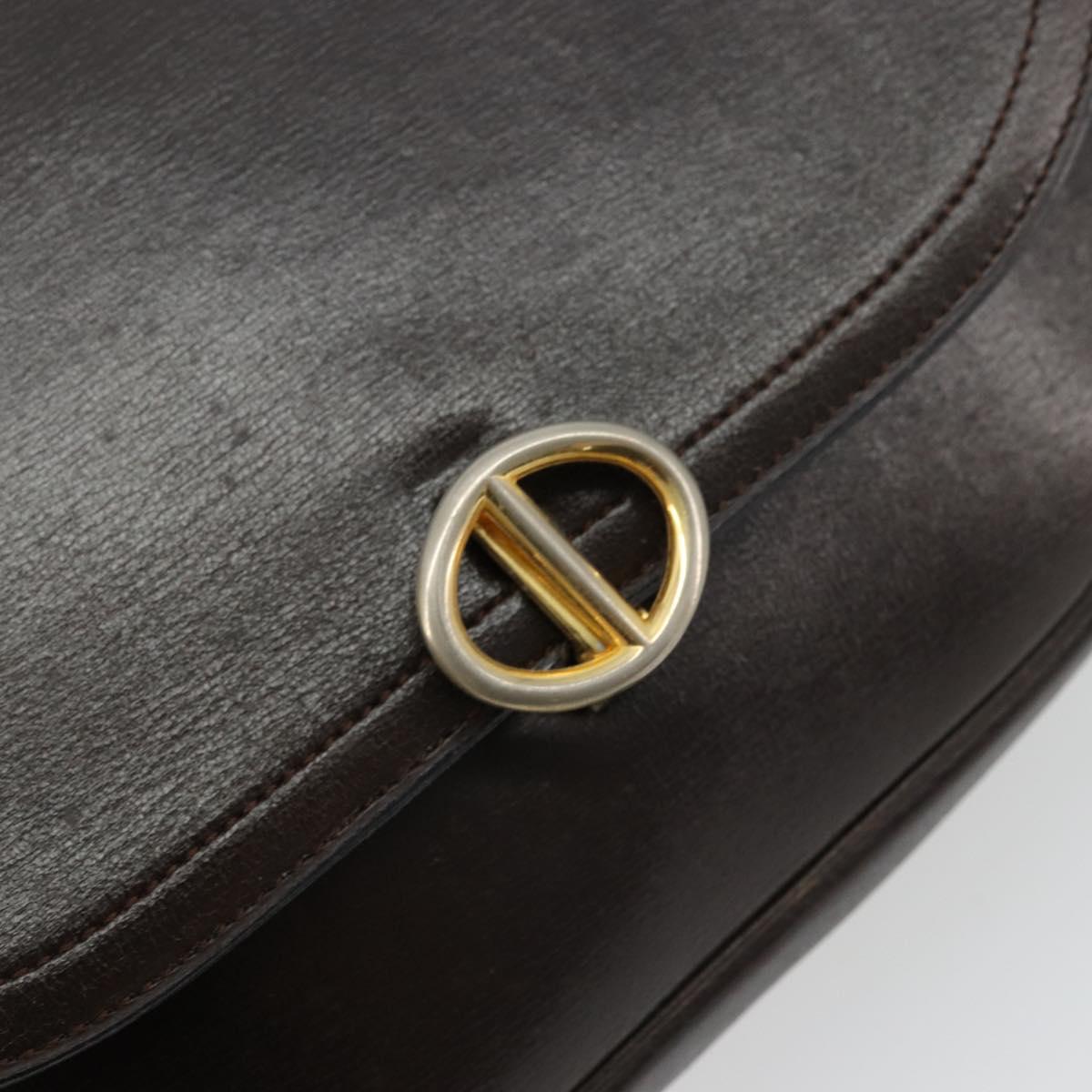 Christian Dior Shoulder Bag Leather Dark Brown Gold Auth 178017