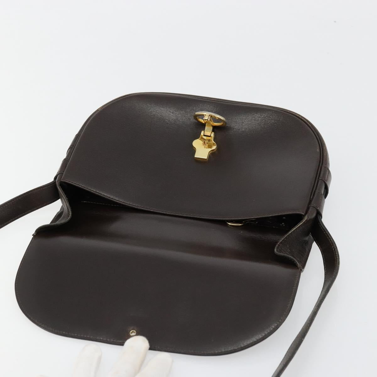 Christian Dior Shoulder Bag Leather Dark Brown Gold Auth 178017