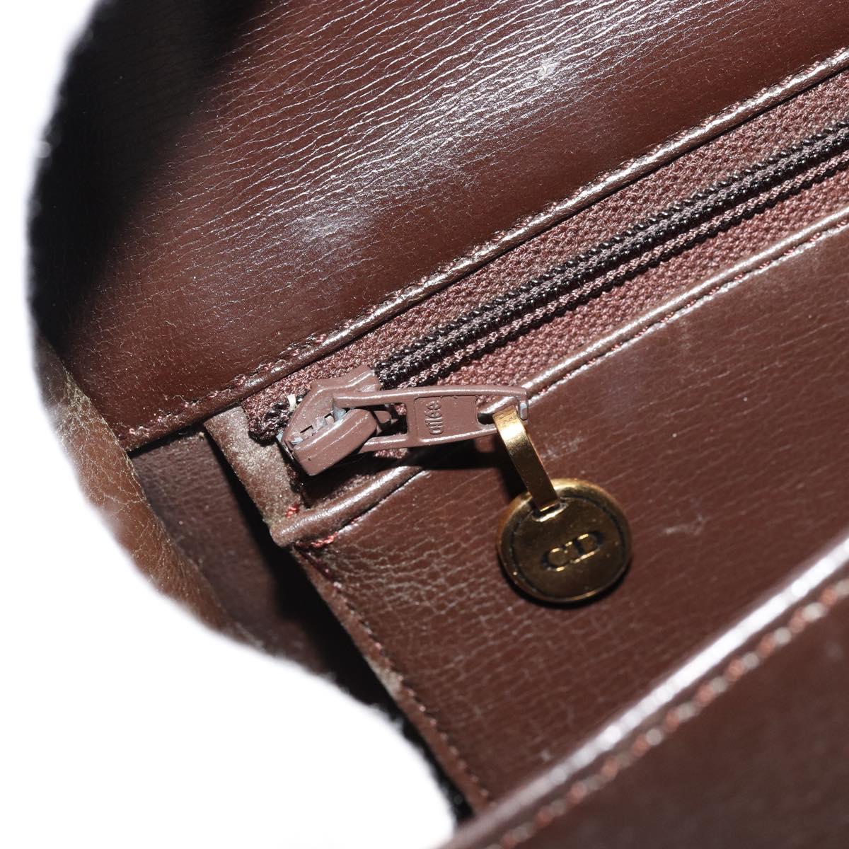 Christian Dior Shoulder Bag Leather Dark Brown Gold Auth 178017