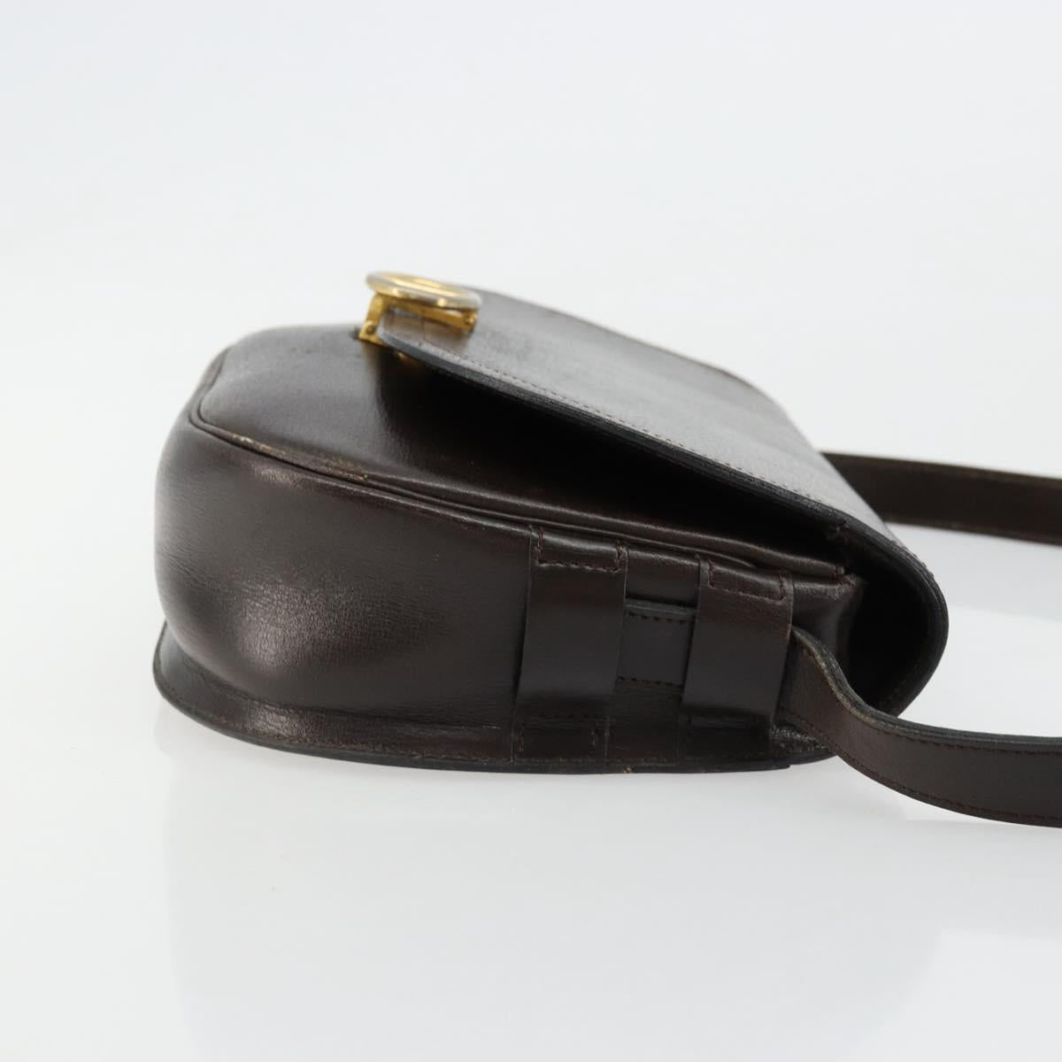 Christian Dior Shoulder Bag Leather Dark Brown Gold Auth 178017