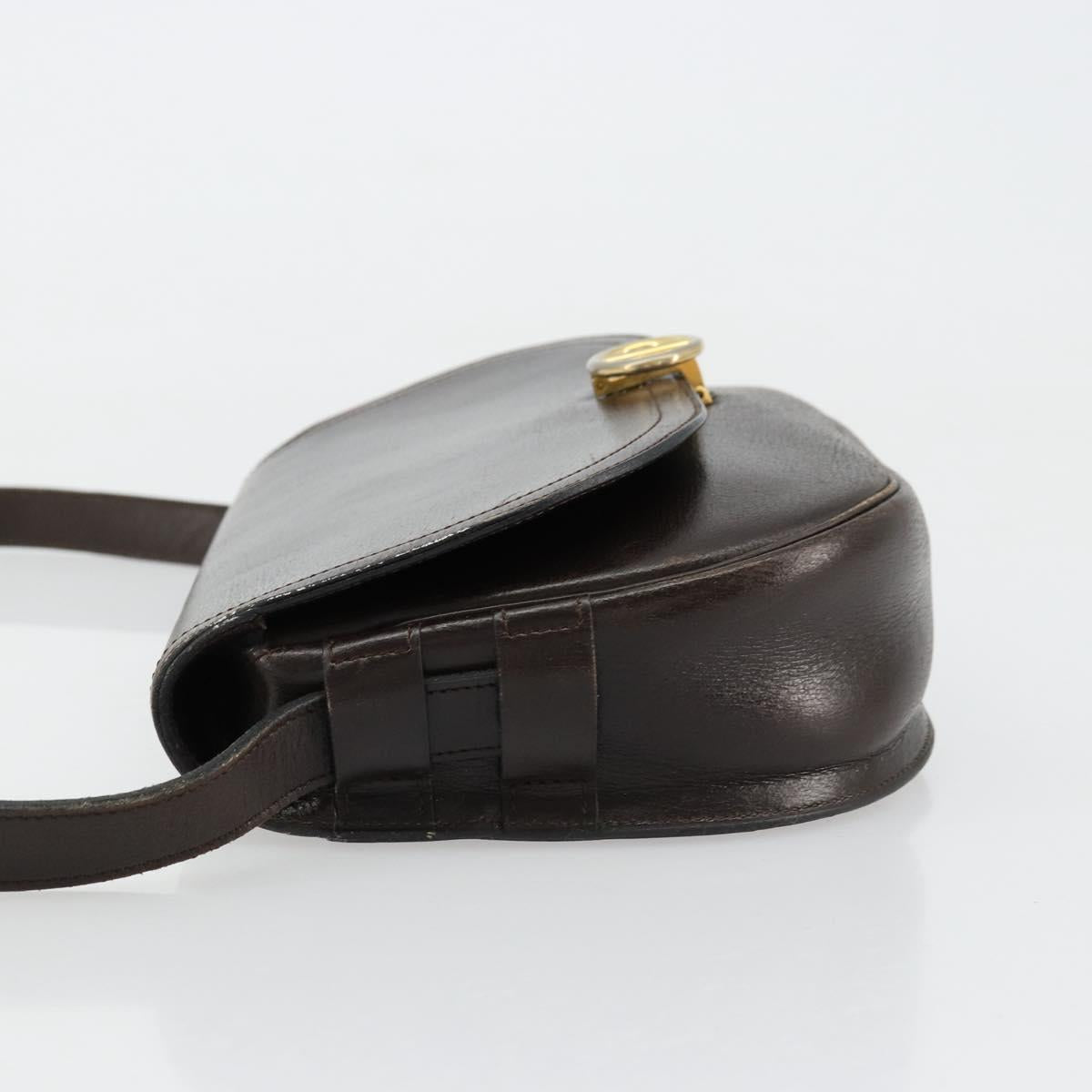 Christian Dior Shoulder Bag Leather Dark Brown Gold Auth 178017