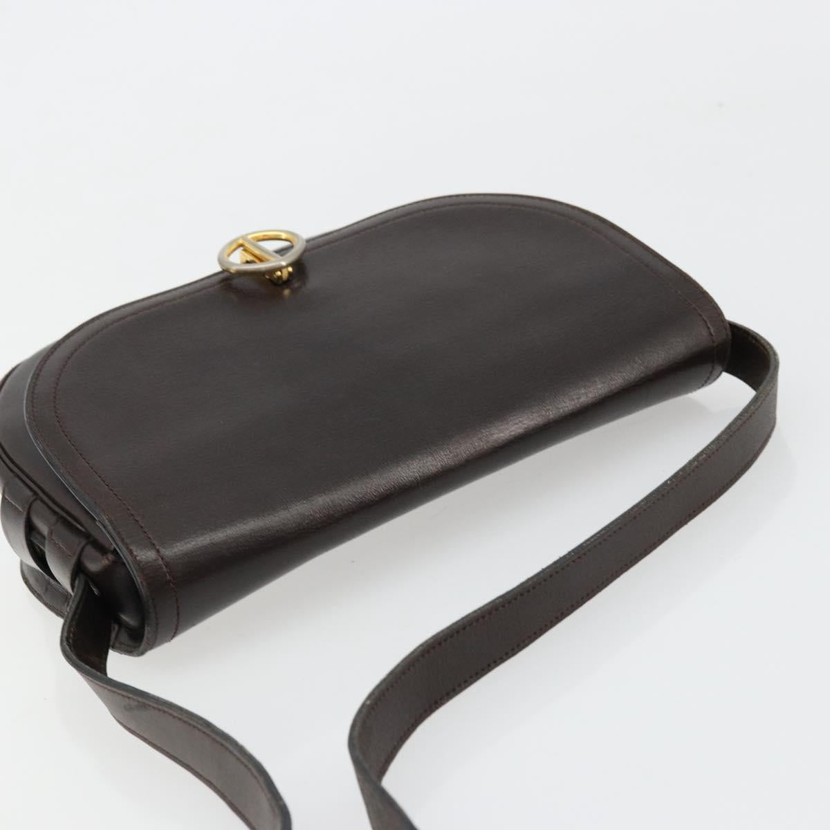 Christian Dior Shoulder Bag Leather Dark Brown Gold Auth 178017