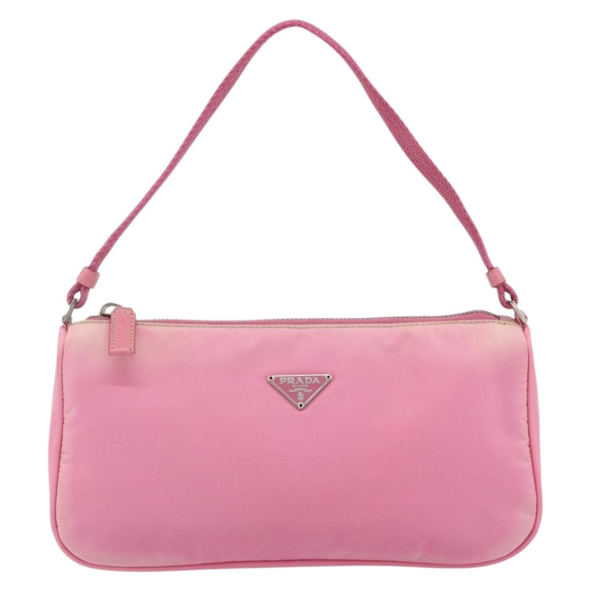 PRADA Accessory Pouch Nylon Pink Silver Auth 178018