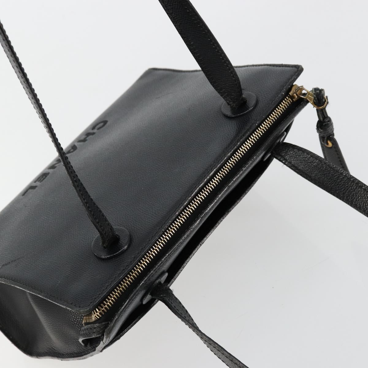 CHANEL Tote Bag Caviar Skin Black Gold CC Auth 178022