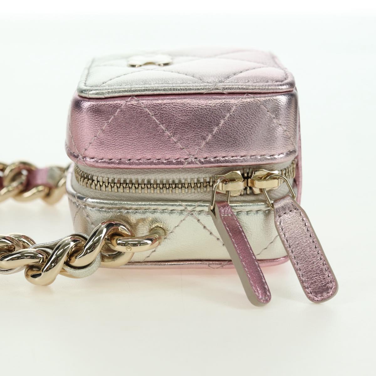 CHANEL Matelasse Chain Shoulder Bag Lamb Skin Gold Silver CC Auth 178027SM