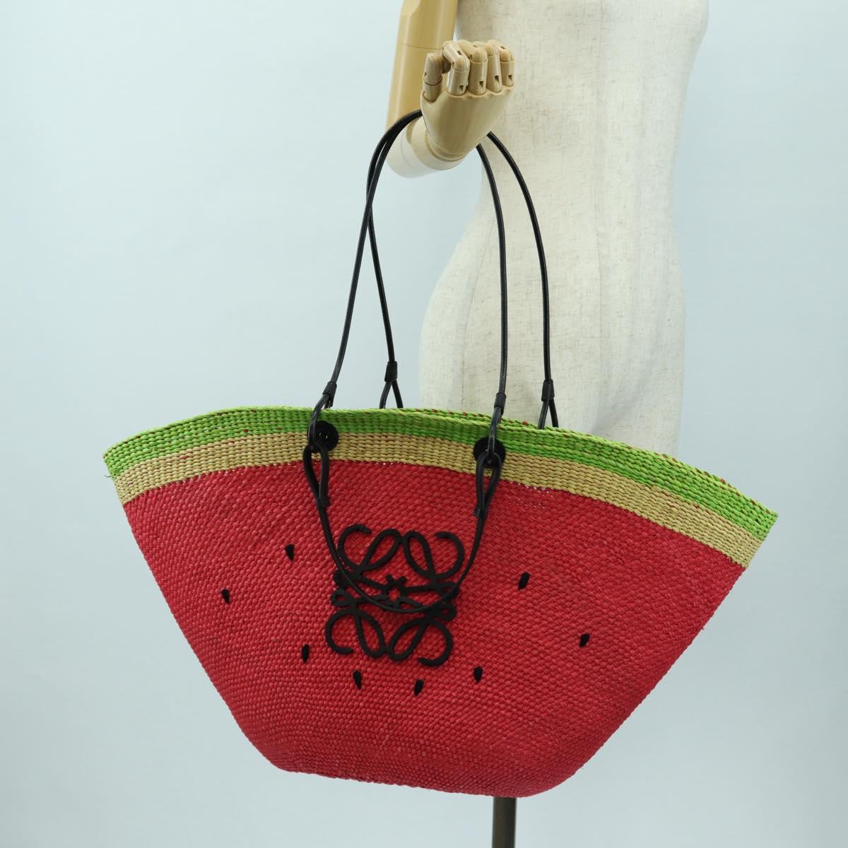 LOEWE Watermelon Tote Bag Raffia 2way Red Auth 178041SM