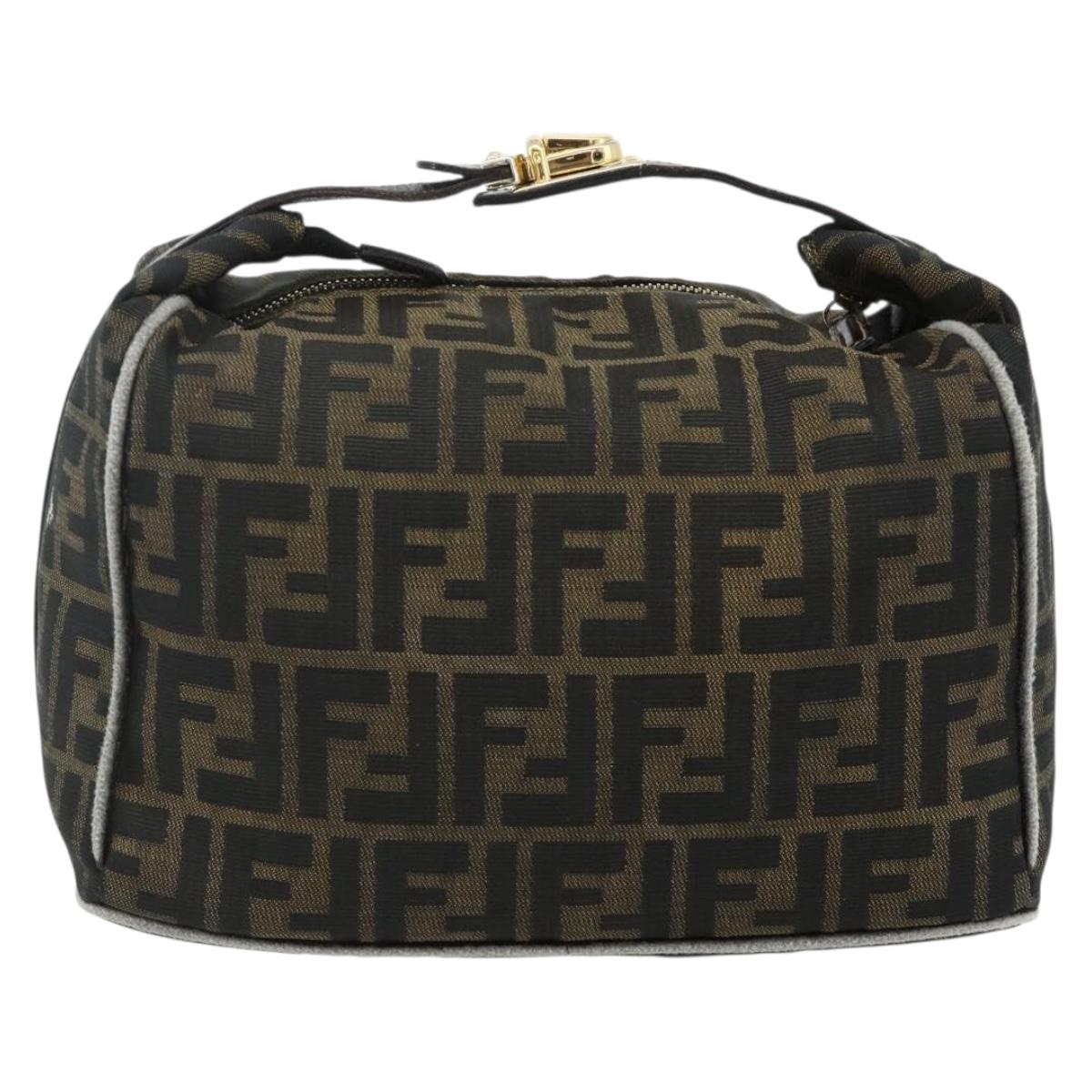 FENDI Zucca Canvas Vanity Pouch Brown Black Auth 178043